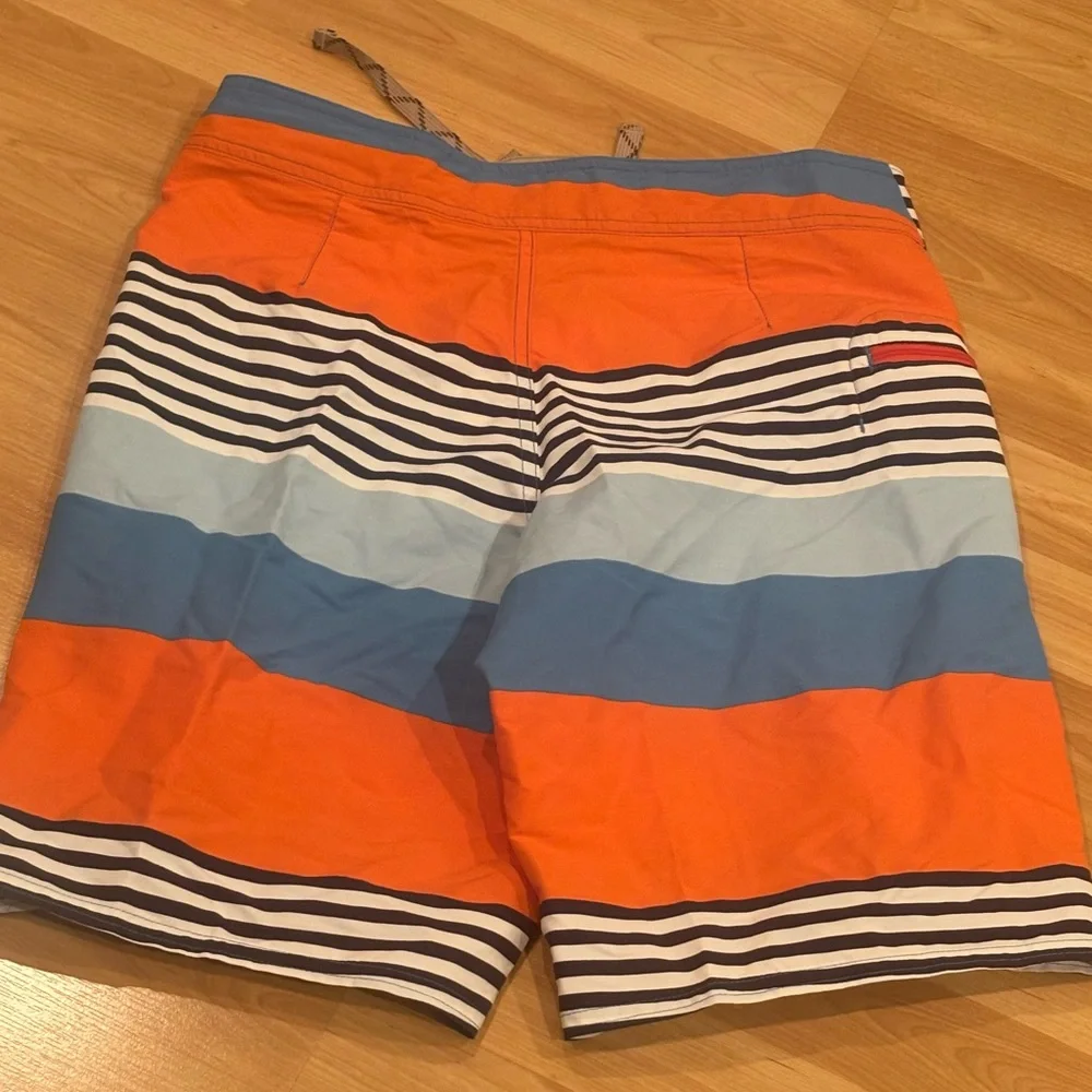 Patagonia Men's Swim Shorts‎ - Orange, Blue, and Black Stripes